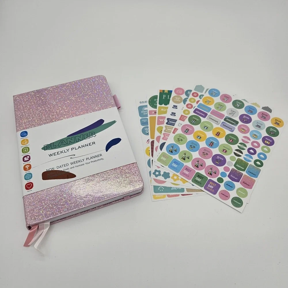 Weekly Planner Non-dated Elastic Closure Stickers & Pen Holder New